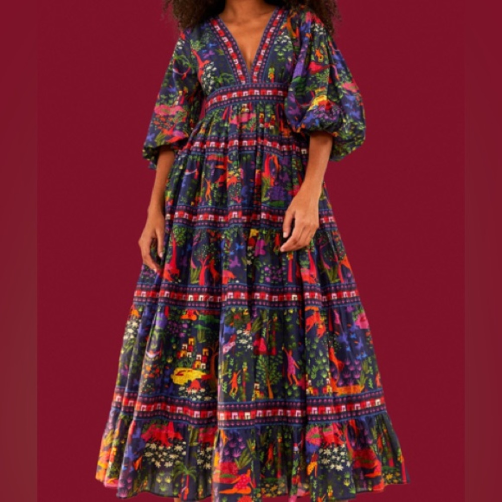 NWT Small FARM Rio Animal Utopia Sleeve Midi Dress
